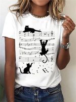 Mujeres Playeras Manga Corta Camisetas Impresión Estilo Simple Gato Notas main image 5