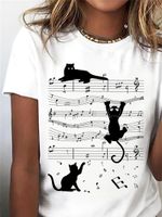 Mujeres Playeras Manga Corta Camisetas Impresión Estilo Simple Gato Notas main image 3