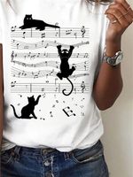 Women's T-shirt Short Sleeve T-Shirts Printing Simple Style Cat Notes main image 4