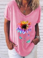 Women's T-shirt Short Sleeve T-Shirts Printing Streetwear Sunflower main image 5