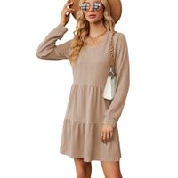 Women's Regular Dress Casual Classic Style V Neck Long Sleeve Solid Color Midi Dress Daily main image 5