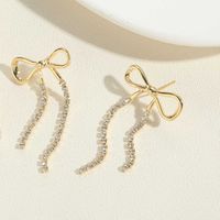 1 Pair Vintage Style Bow Knot Inlay Copper Zircon 14K Gold Plated Drop Earrings main image 5