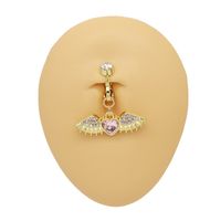 1 Piece Belly Rings IG Style Shiny Heart Shape Wings Stainless Steel Alloy Inlay Acrylic Glass White Gold Plated Gold Plated main image 7