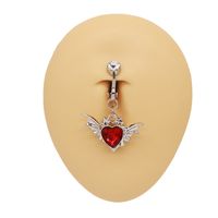 1 Piece Belly Rings IG Style Shiny Heart Shape Wings Stainless Steel Alloy Inlay Acrylic Glass White Gold Plated Gold Plated main image 6