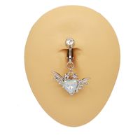 1 Piece Belly Rings IG Style Shiny Heart Shape Wings Stainless Steel Alloy Inlay Acrylic Glass White Gold Plated Gold Plated main image 8