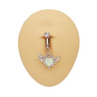 1 Piece Belly Rings IG Style Shiny Heart Shape Wings Stainless Steel Alloy Inlay Acrylic Glass White Gold Plated Gold Plated main image 9