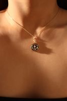 Copper Gold Plated IG Style Retro Star Moon Inlay Zircon Pendant Necklace main image 4