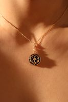 Copper Gold Plated IG Style Retro Star Moon Inlay Zircon Pendant Necklace main image 1