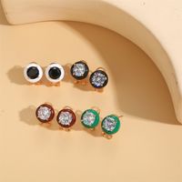 1 Pair Simple Style Round Inlay Copper Rhinestones 14K Gold Plated Ear Studs main image 1
