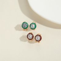 1 Pair Simple Style Round Inlay Copper Rhinestones 14K Gold Plated Ear Studs main image 4