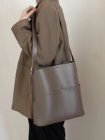 Women's Large Pu Leather Solid Color Basic Open Tote Bag sku image 6