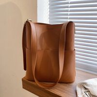 Women's Large Pu Leather Solid Color Basic Open Tote Bag sku image 3