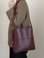 Women's Large Pu Leather Solid Color Basic Open Tote Bag sku image 7