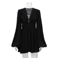 Women's Regular Dress Sexy V Neck Pleated Long Sleeve Solid Color Above Knee Daily main image 2