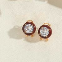 1 Pair Simple Style Round Inlay Copper Rhinestones 14K Gold Plated Ear Studs sku image 4