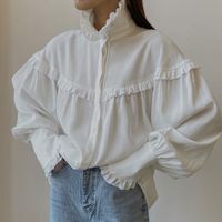 Women's Blouse Long Sleeve Blouses Ruffles Casual Solid Color main image 1