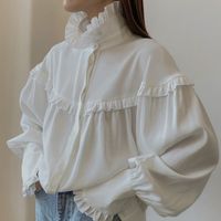 Women's Blouse Long Sleeve Blouses Ruffles Casual Solid Color main image 3