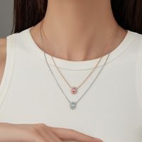 Stainless Steel Imitation Diamond Elegant Shiny Flower Zircon Pendant Necklace main image 5