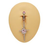 1 Piece Belly Rings Hip-Hop Vintage Style Simple Style Cross Heart Shape 316 Stainless Steel  Alloy Inlay Rhinestones Glass Gold Plated main image 7