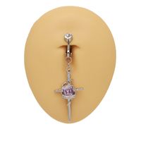 1 Piece Belly Rings Hip-Hop Vintage Style Simple Style Cross Heart Shape 316 Stainless Steel  Alloy Inlay Rhinestones Glass Gold Plated main image 8