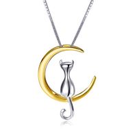 Sterling Silver IG Style Sweet Moon Cat Pendant Necklace sku image 1
