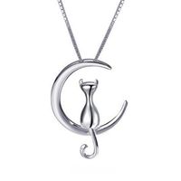 Sterling Silver IG Style Sweet Moon Cat Pendant Necklace main image 3