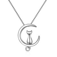 Sterling Silver IG Style Sweet Moon Cat Pendant Necklace main image 5