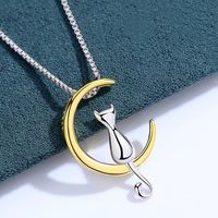 Sterling Silber IG-Stil Süss Mond Katze Halskette Mit Anhänger main image 7