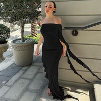 Women's Party Dress Sexy Boat Neck Thigh Slit Long Sleeve Solid Color Midi Dress Party Date main image 6