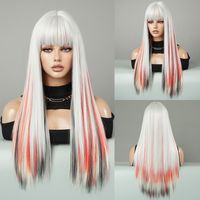 Women's Elegant Multicolor Casual High Temperature Wire Bangs Long Straight Hair Wig Net sku image 3