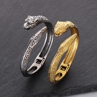 Stainless Steel 18K Gold Plated Punk Tiger Charms Rings Bracelets main image 4