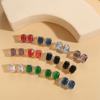 1 Pair Simple Style Square Inlay Copper Zircon 14K Gold Plated Earrings main image 1