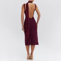 Frau Mesh-Kleid Strassenmode U-Ausschnitt Rückenfrei Ärmellos Einfarbig Midi-Kleid Bankett Täglich Datum main image 4