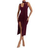 Women's Mesh Dress Streetwear U Neck Backless Sleeveless Solid Color Midi Dress Banquet Daily Date main image 2