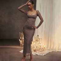 Women's Strap Dress Sexy U Neck Backless Long Sleeve Solid Color Maxi Long Dress Banquet Date Stage main image 7