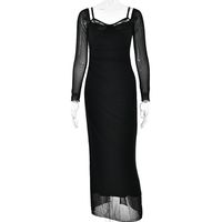 Women's Strap Dress Sexy U Neck Backless Long Sleeve Solid Color Maxi Long Dress Banquet Date Stage sku image 3