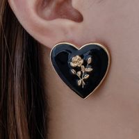 1 Pair IG Style Heart Shape Rose Alloy Ear Studs sku image 2