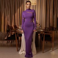 Women's Ball Gown Sexy Round Neck Long Sleeve Solid Color Maxi Long Dress Banquet Date main image 1