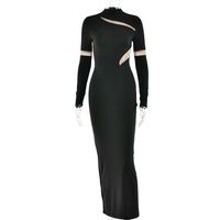 Women's Ball Gown Sexy Round Neck Long Sleeve Solid Color Maxi Long Dress Banquet Date sku image 1
