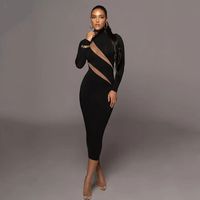 Women's Bodycon Dress Streetwear Round Neck Long Sleeve Solid Color Maxi Long Dress Banquet Party Date main image 4