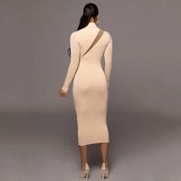 Women's Bodycon Dress Streetwear Round Neck Long Sleeve Solid Color Maxi Long Dress Banquet Party Date main image 6