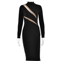 Women's Bodycon Dress Streetwear Round Neck Long Sleeve Solid Color Maxi Long Dress Banquet Party Date sku image 1