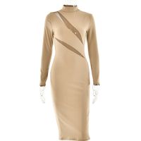 Women's Bodycon Dress Streetwear Round Neck Long Sleeve Solid Color Maxi Long Dress Banquet Party Date sku image 7