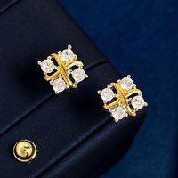 Copper 18K Gold Plated IG Style Commute Shiny Square Inlay Zircon Earrings Necklace main image 6