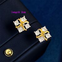 Copper 18K Gold Plated IG Style Commute Shiny Square Inlay Zircon Earrings Necklace main image 3