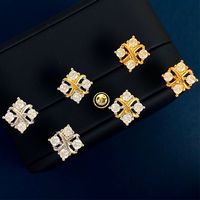 Copper 18K Gold Plated IG Style Commute Shiny Square Inlay Zircon Earrings Necklace main image 5