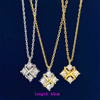 Copper 18K Gold Plated IG Style Commute Shiny Square Inlay Zircon Earrings Necklace main image 2