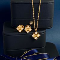Copper 18K Gold Plated IG Style Commute Shiny Square Inlay Zircon Earrings Necklace main image 7