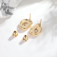 1 Pair Casual Simple Style Irregular Copper Zircon 18K Gold Plated Ear Studs main image 3