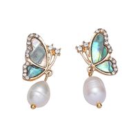 1 Pair Bridal Simple Style Butterfly Pearl Inlay Alloy Rhinestones Shell Gold Plated Drop Earrings main image 5